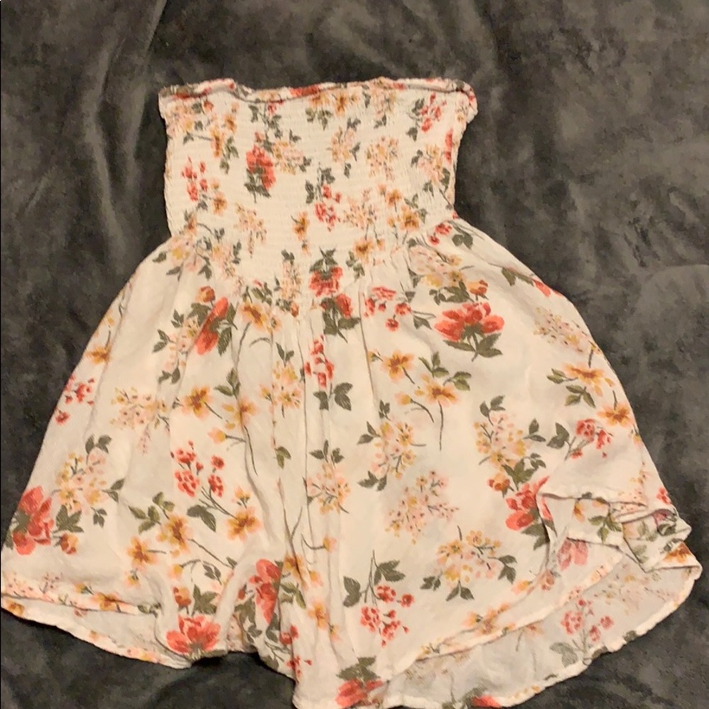 floral strapless romper